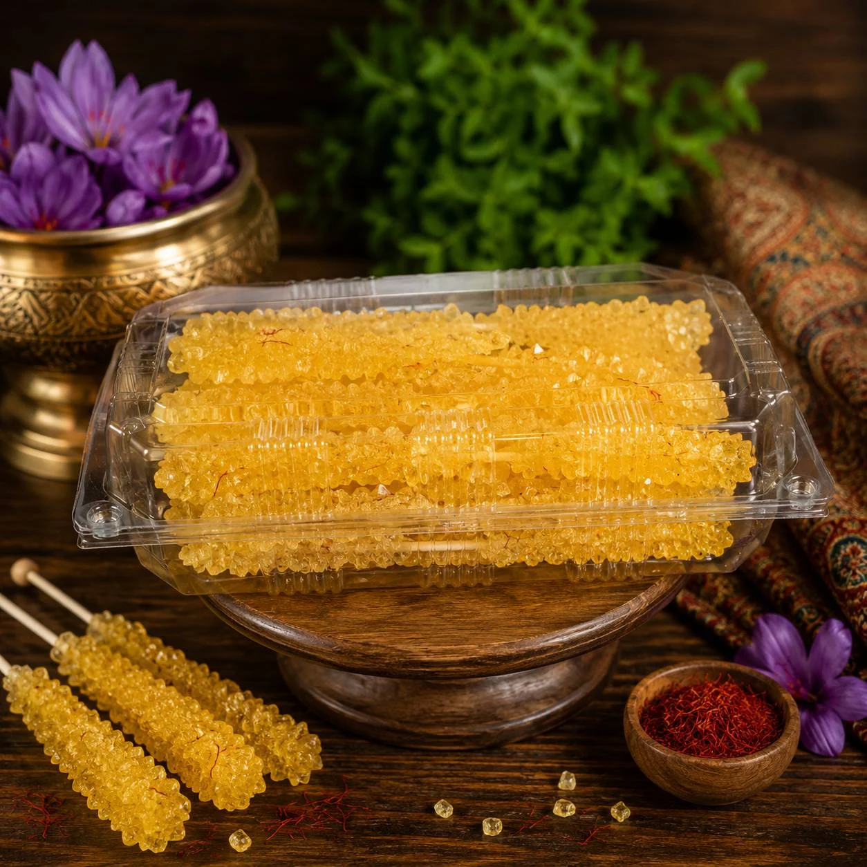 خرید نبات زعفرانی شاخه پر زعفران 700 گرمی ماه باجی
